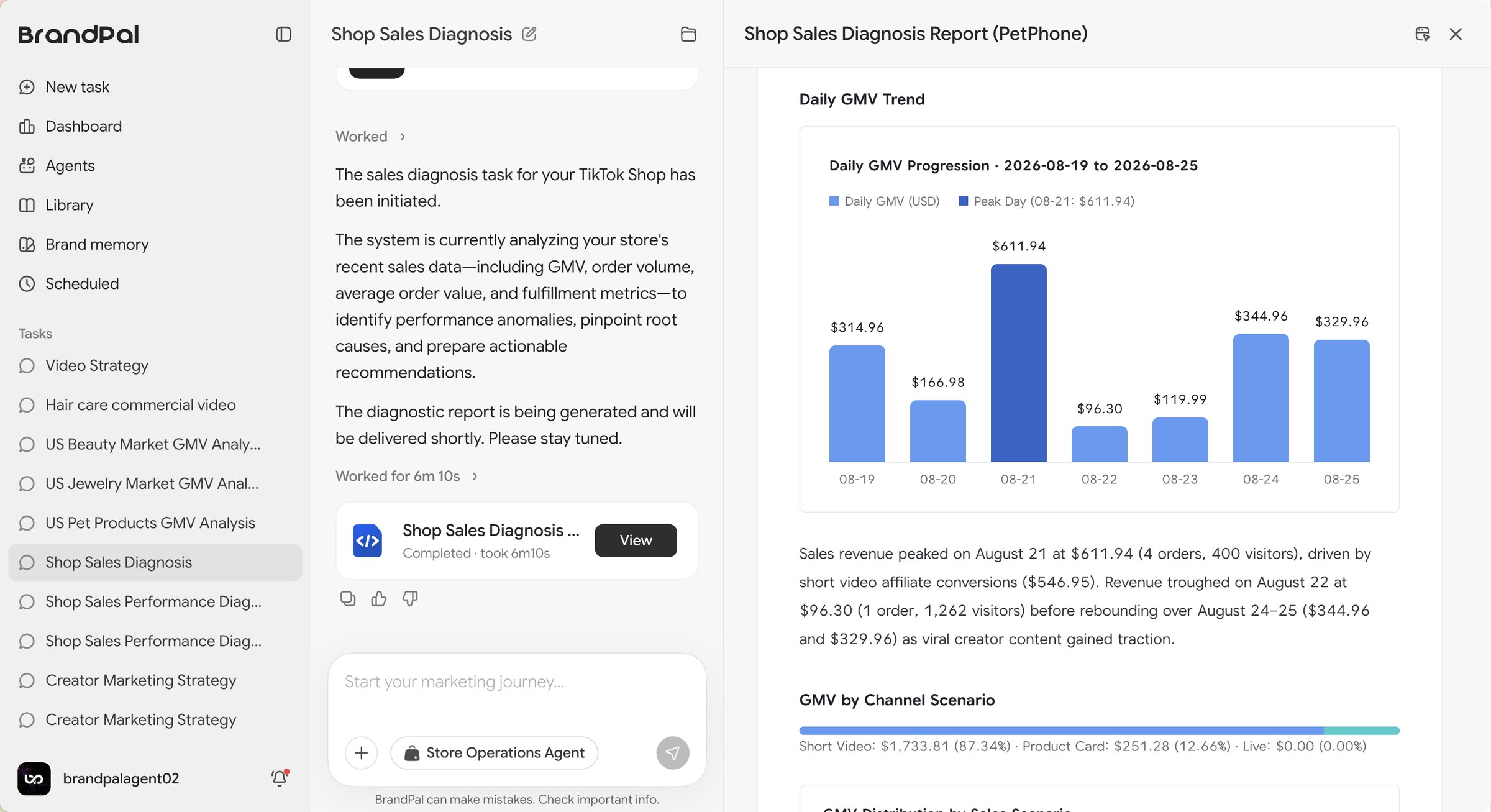 Store Operations Agent sales diagnosis workspace